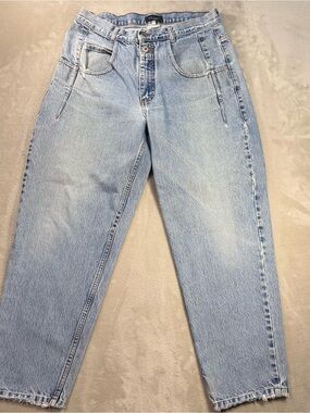 VTG Guess Mens Loose Tapered Baggy Jeans High Wasted Sz 33x30 Light Blue AST075